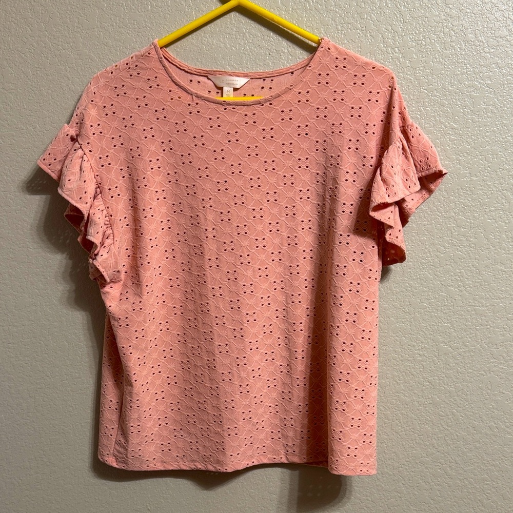 LC Lauren Conrad Blush Eyelet Ruffle Sleeve Blouse